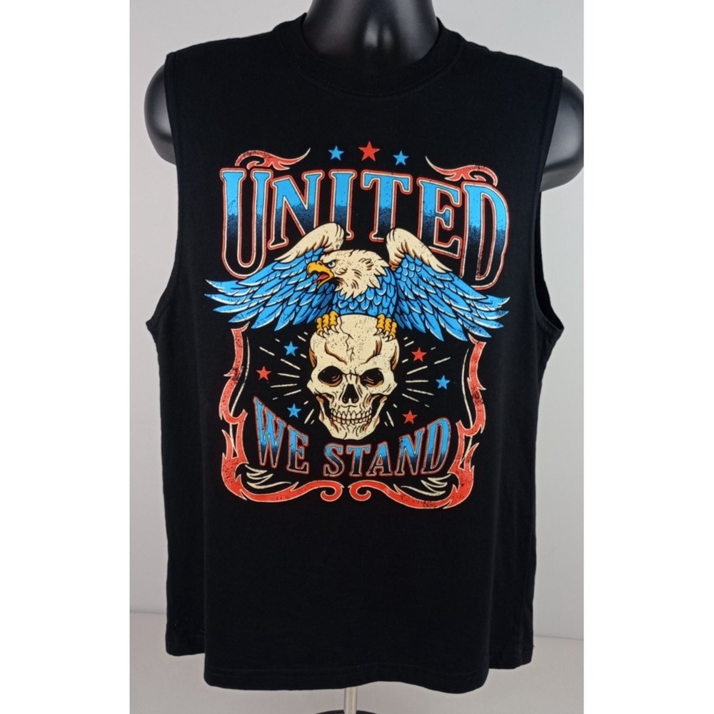 Celebrate Patriotic Men's M United We Stand Skull Eagle Black Muscle Tank Shirt